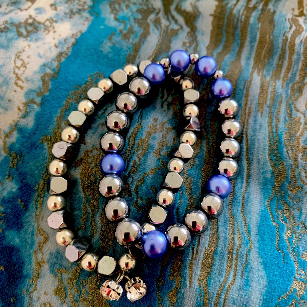 Violet Chez Glass & silver hematite 8mm bracelet
